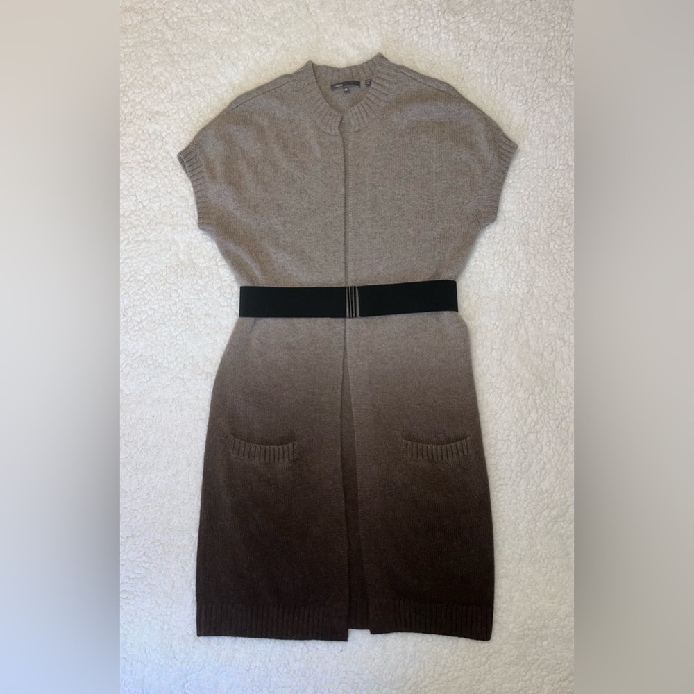 Vince Ombré Brown Open Front Duster Alpaca Wool Cashmere Cardigan XS